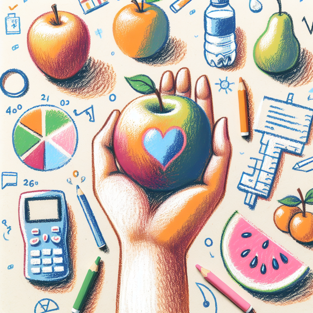 Pastelková ilustrace znázorňující téma: Výživa