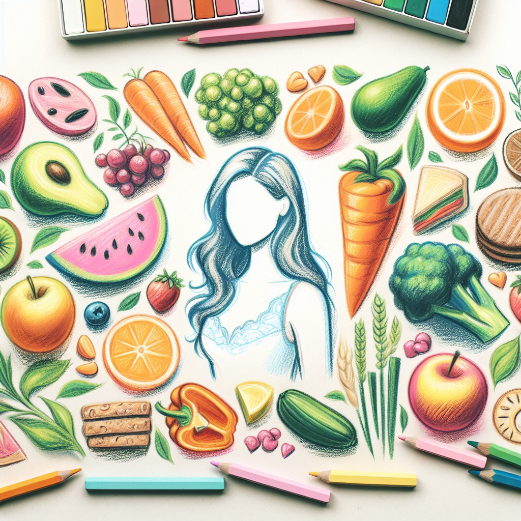 Pastelková ilustrace znázorňující téma: Zdravá strava