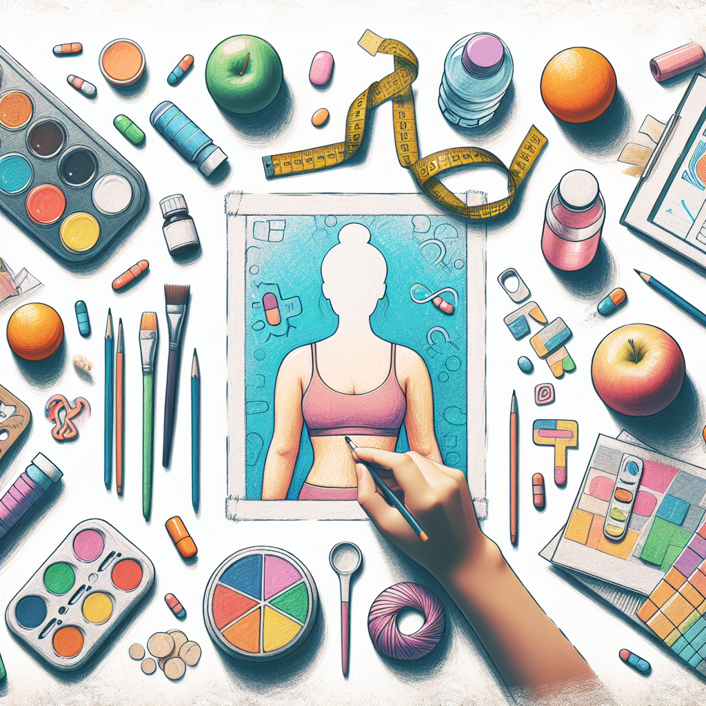 Pastelková ilustrace znázorňující téma: Diety a hubnutí