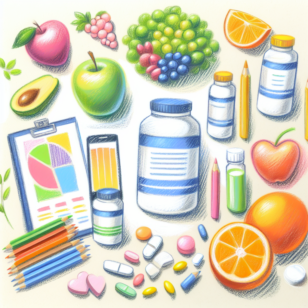 Pastelková ilustrace znázorňující téma: Doplňky stravy