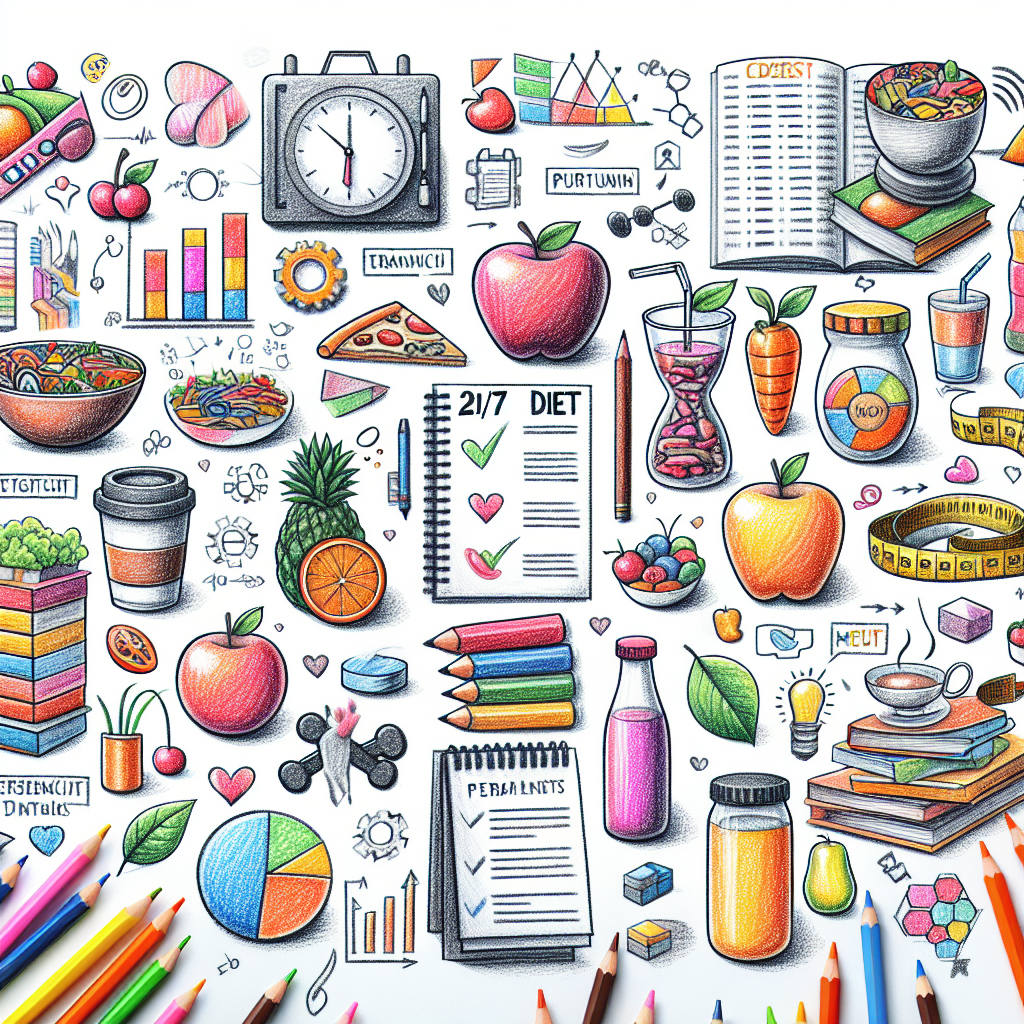 Pastelková ilustrace znázorňující téma: Diety a výživa