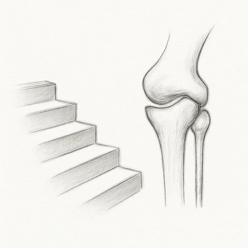 Ilustrace znázorňující téma: Jak se vypořádat s bolestí kyčle do schodů