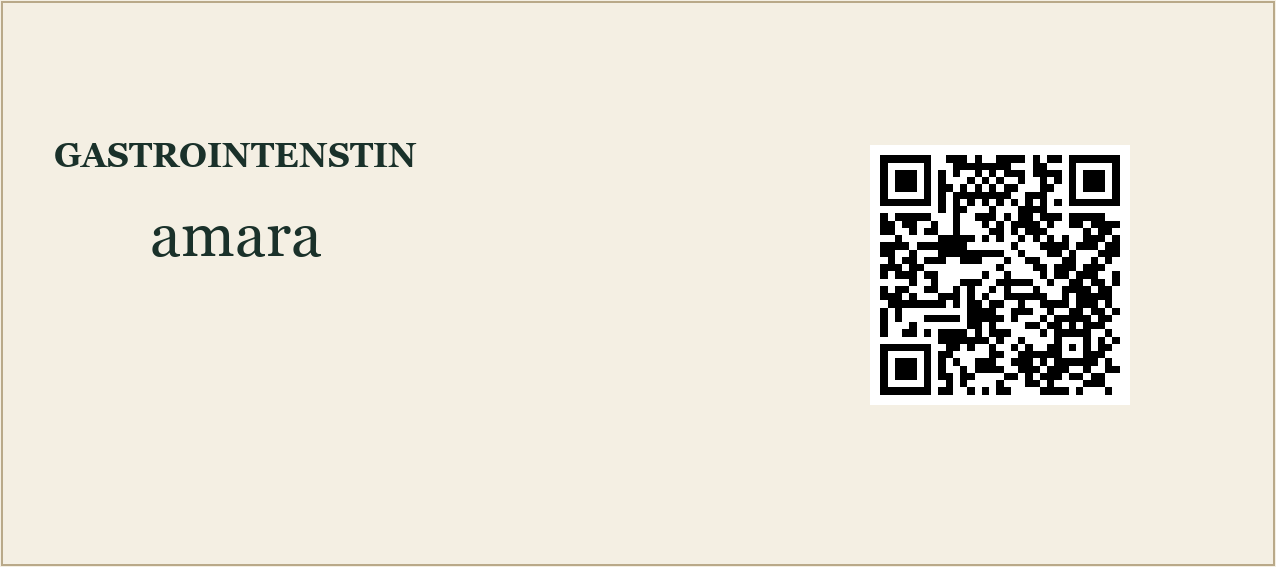 Minimalistická etiketa Gastrointestin amara s QR kódem